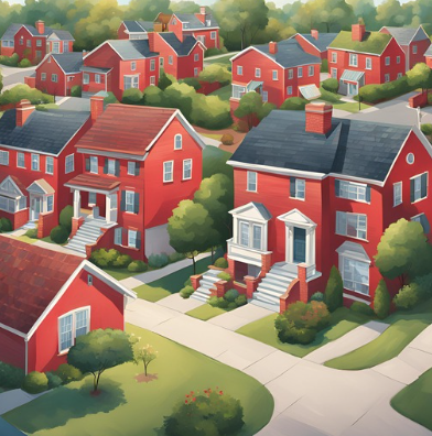 Image depicting ibuyer we buy houses homes in a neighborhood in cartoon format