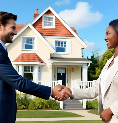 Home seller and wholesaler selling house together and shaking hands