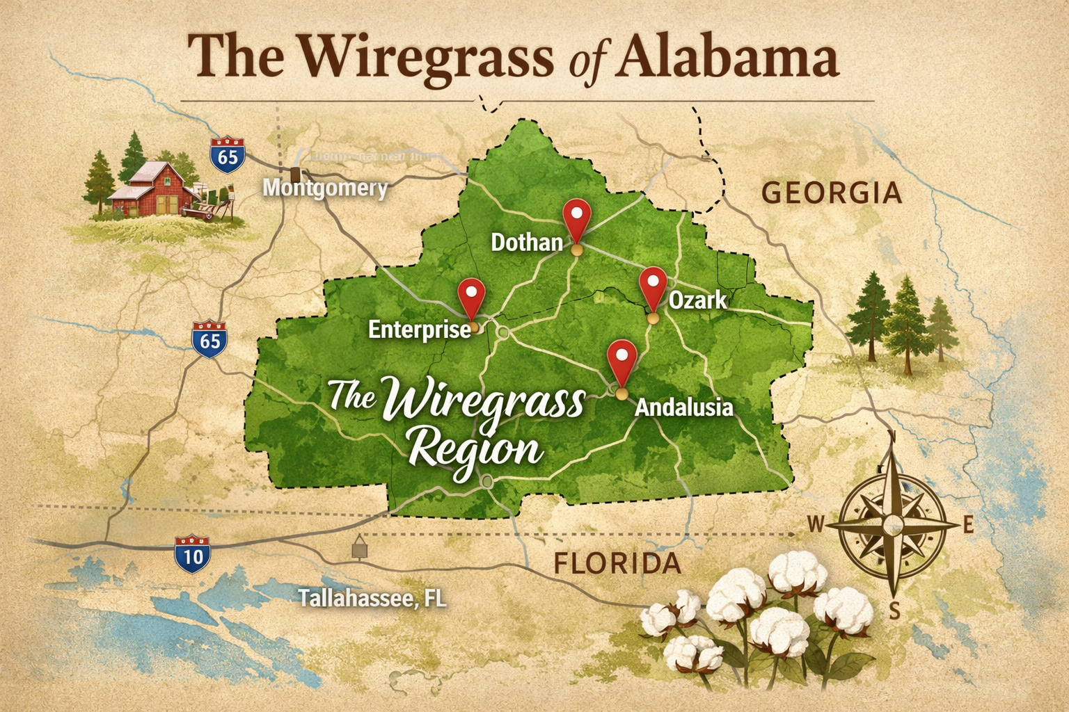 Wiregrass Alabama real estate market map for cash home buyers and investors