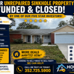 Front exterior photo of an unrepaired sinkhole home in Pasco County, Florida purchased by HouseKey Offers. HouseKey specializes in buying difficult properties, distressed homes, and sinkhole houses for cash across Florida.