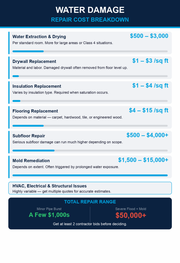 home water damage repair cost breakdown infographic