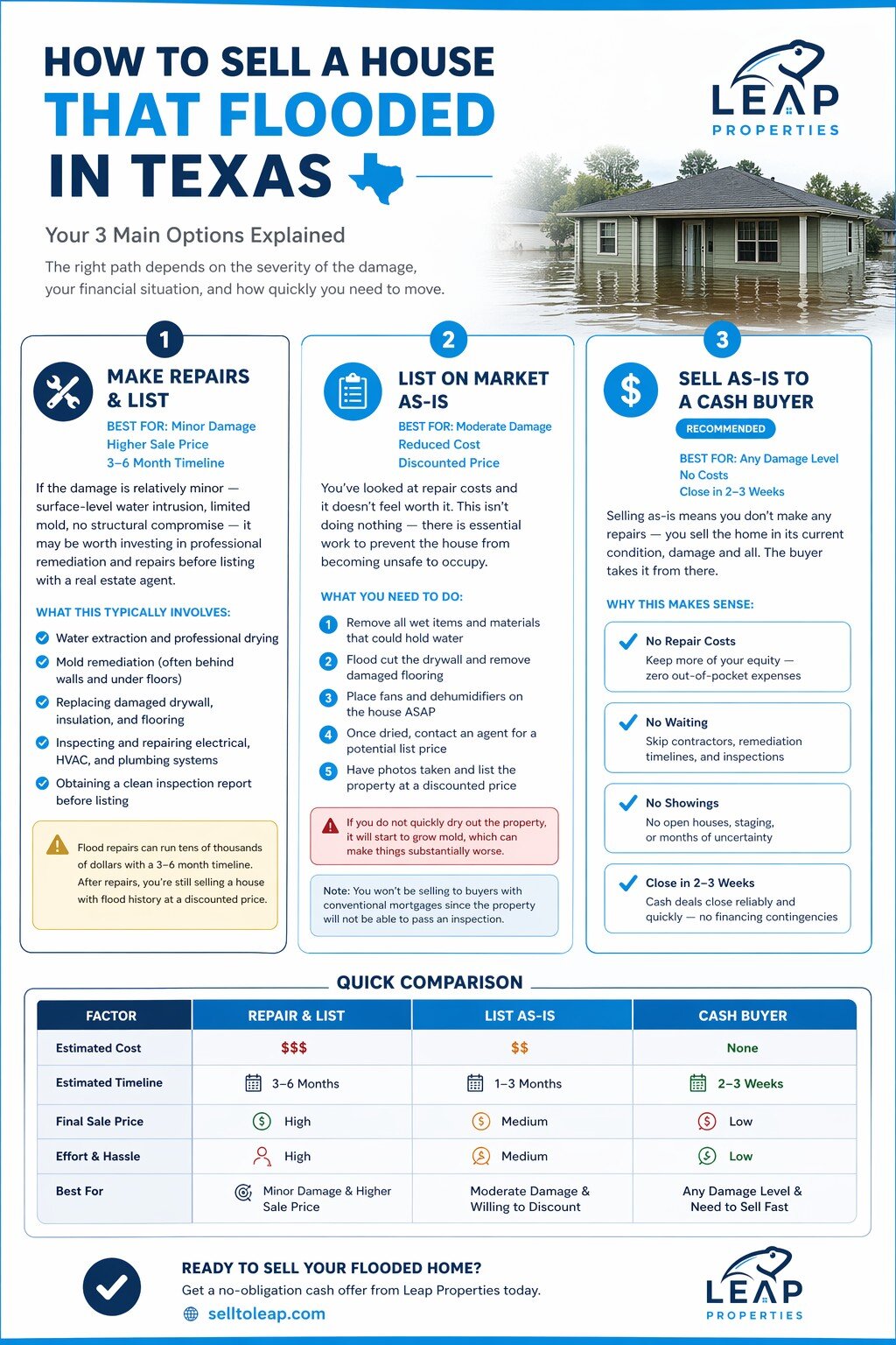 Selling a flooded house in texas infographic of options