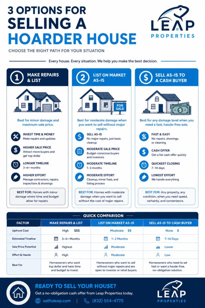 selling options on hoarder house in texas