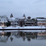 Classic Victorian homes in Ocean Grove, NJ in the winter time.