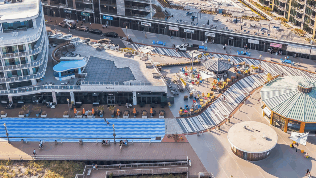 Aerial view of oceanfront condos in Long Branch, nJ