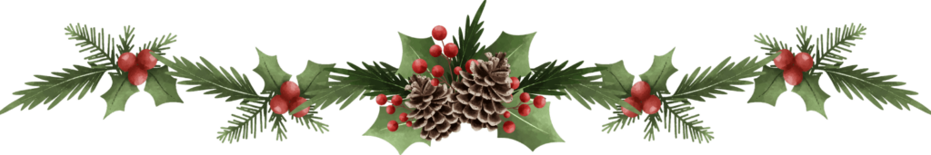 Festive holiday garland featuring pinecones, holly leaves, and red berries.