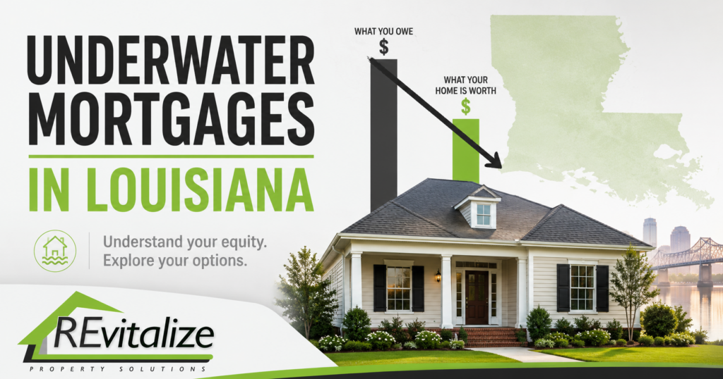 Underwater mortgages in Louisiana graphic showing home value below mortgage debt