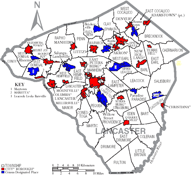 Map of Lancaster County with Boroughs and Towns