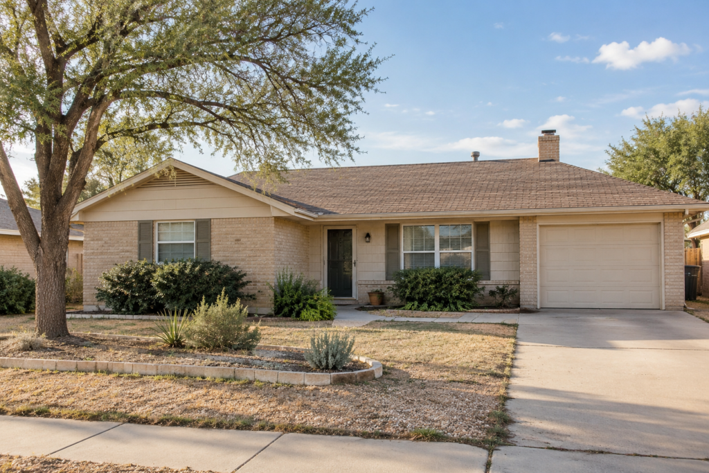 Illustrative image of a modest West Texas home needing maintenance; not a specific MRE purchase.