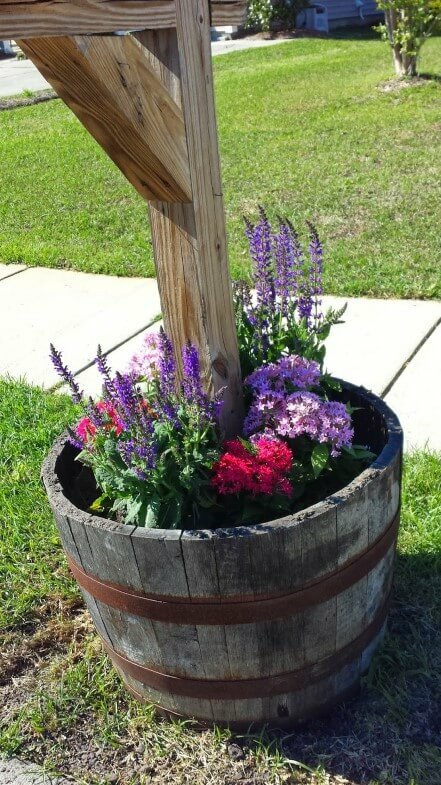 Mailbox in a barrel planter