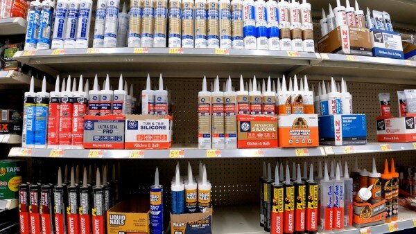 caulk aisle in hardware store