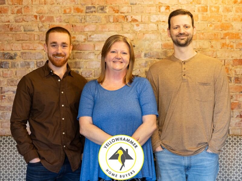 Yellowhammer team photo of Brandon, David, and Tedi, local cash home buyers in Madison Alabama