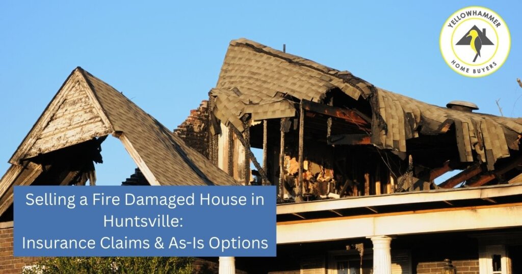 Fire damaged house in Huntsville Alabama requiring restoration or sale