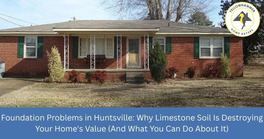 Foundation cracks in Huntsville Alabama home caused by limestone soil and clay expansion