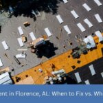Damaged roof in Florence Alabama requiring replacement or repair