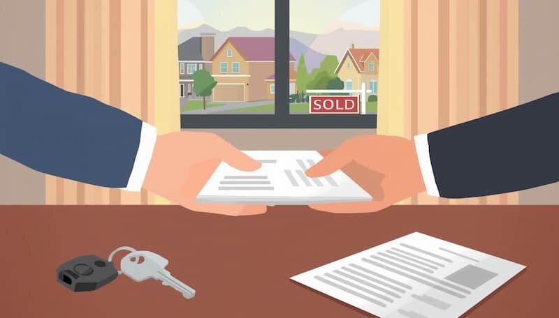 Cash Home Buyers Salt Lake finalizes a cash home sale — keys exchanged and certified funds delivered at title company closing in Salt Lake City