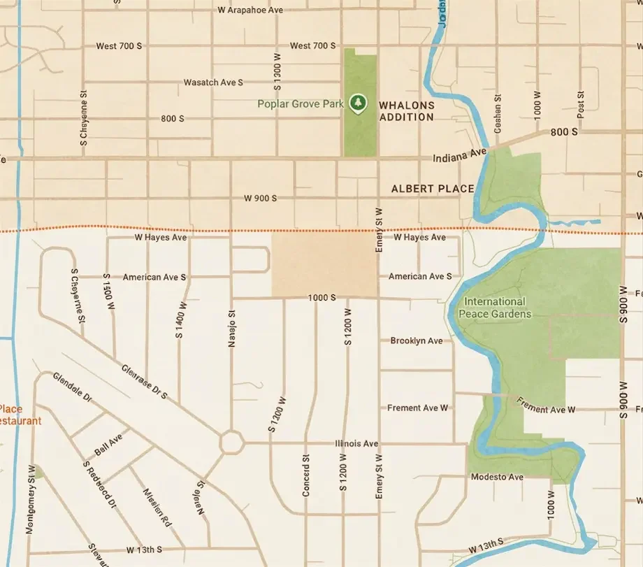 Map of the south Glendale area in Salt Lake City showing the California Avenue corridor and Glendale Park