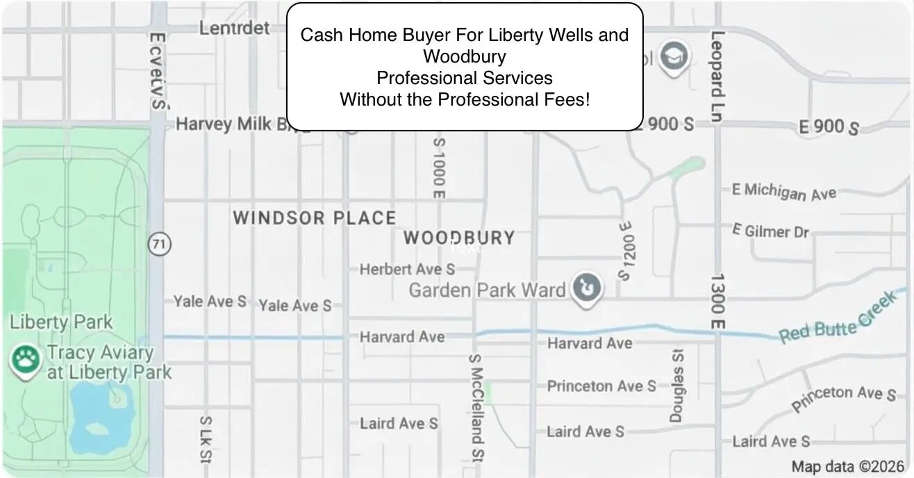 Map of the Woodbury Historic District within Liberty Wells showing the blocks adjacent to Liberty Park between 900 South and 1700 South in Salt Lake City