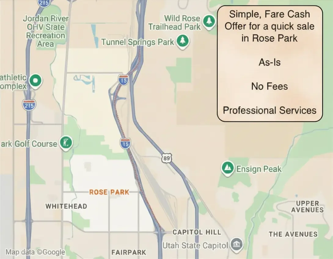 Cash Home Buyers Salt Lake purchases homes throughout the Rose Park neighborhood in northwest Salt Lake City — the 1949 post-war district between North Temple and 1000 North, I-15 to Redwood Road