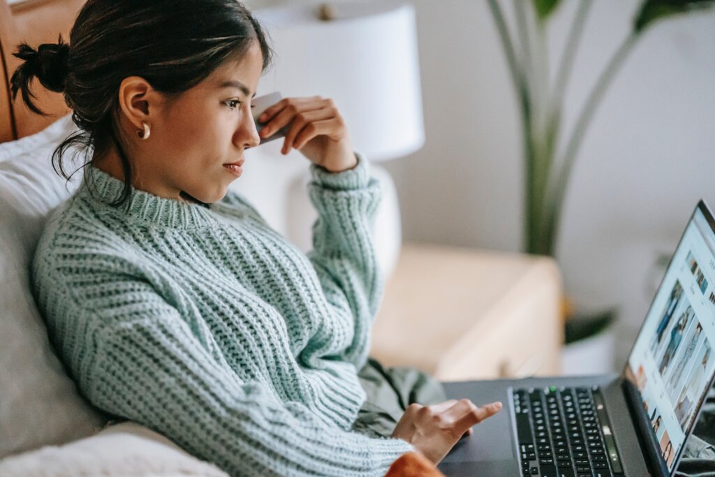 A woman on the computer.