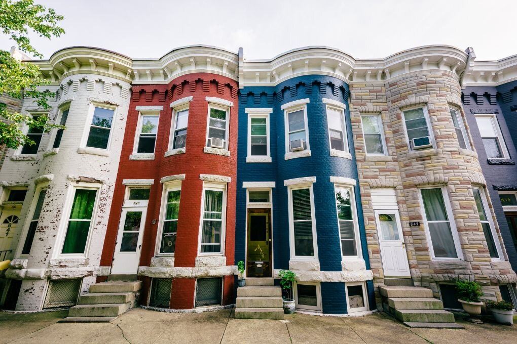 Colorful Row Houses in Hampden, Baltimore, Maryland.