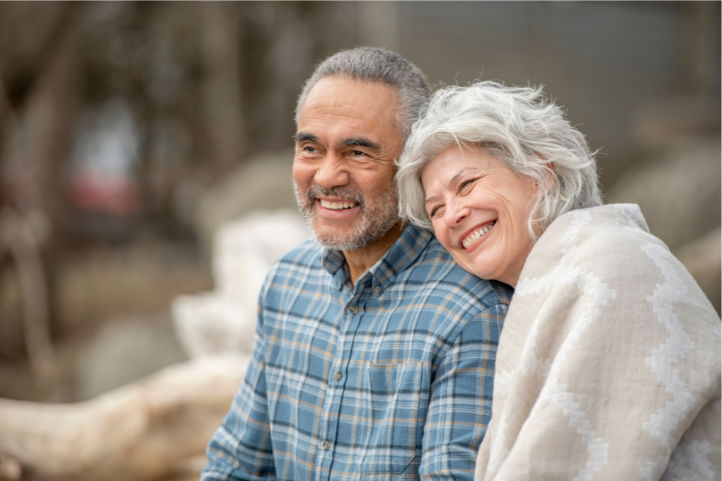 Old couple smiling, retirement.