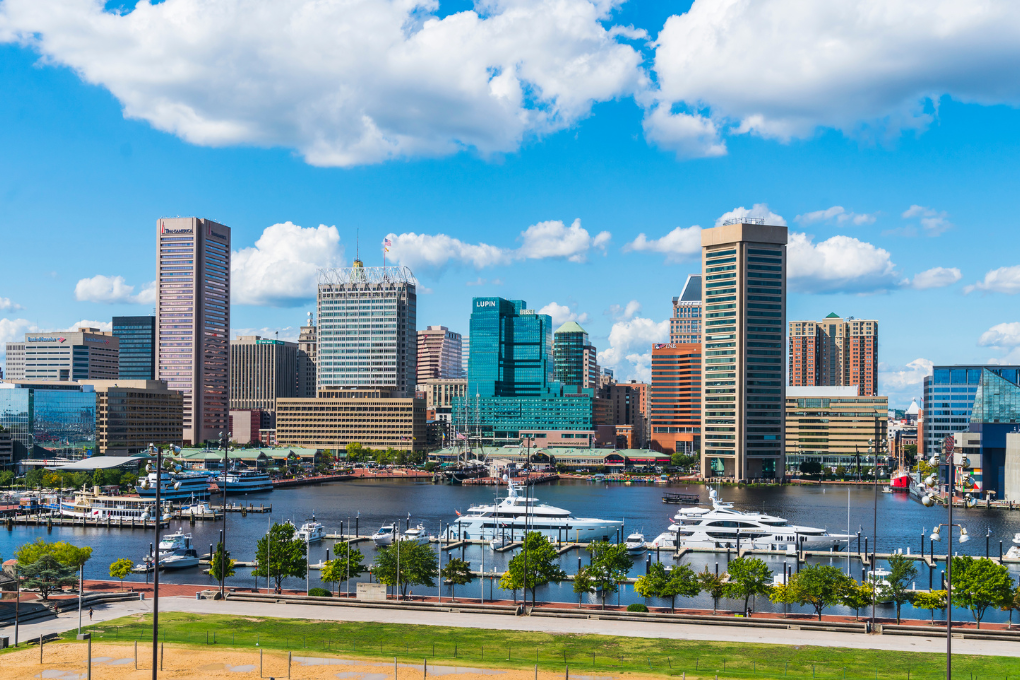Bird's eye view of Baltimore, MD.