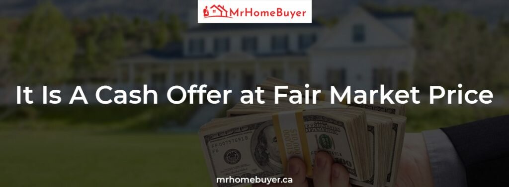 Image of it is a cash offer at fair market price written on background of money | chome buyers calgary | cash homes buy