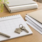 Calendar, house keys, and documents showing foreclosure timing