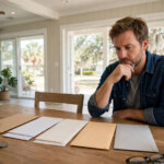 A Jacksonville homeowner comparing offer envelopes from different cash buyers side by side at a dining table