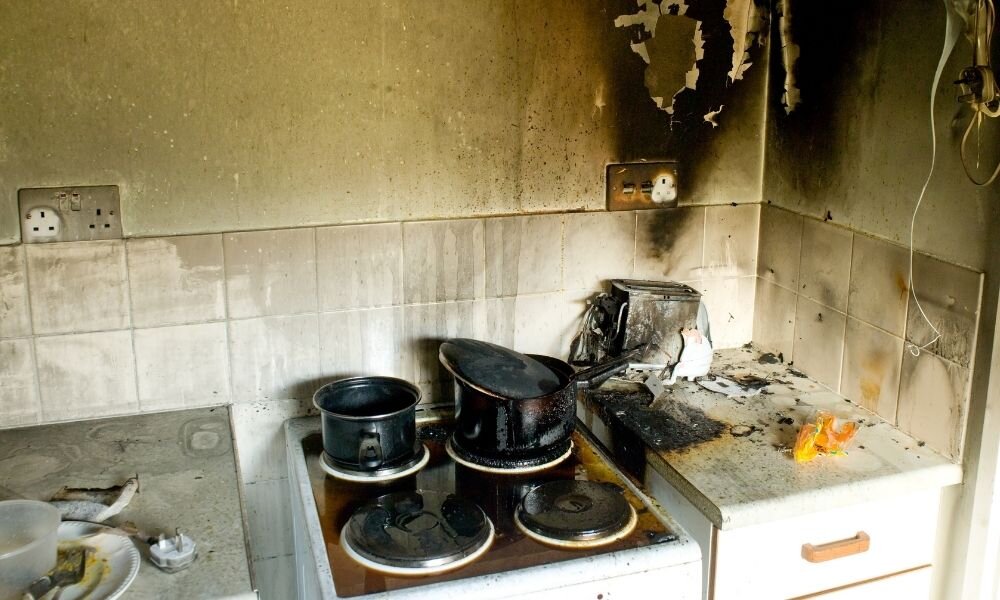 Kitchen with fire damage