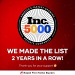 Rapid Fire Home Buyers makes the Inc. 5000 fasting growing companies in the US two years in a row.