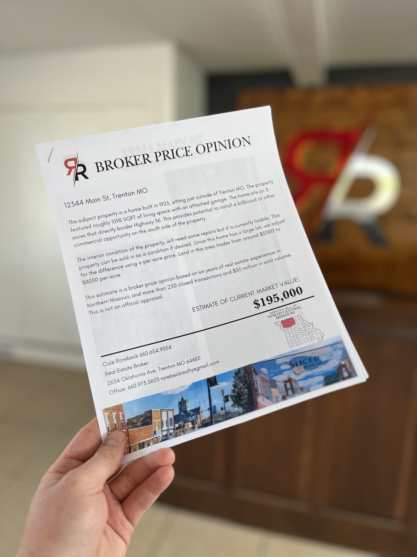 Sample broker price opinion with property overview and estimated market value