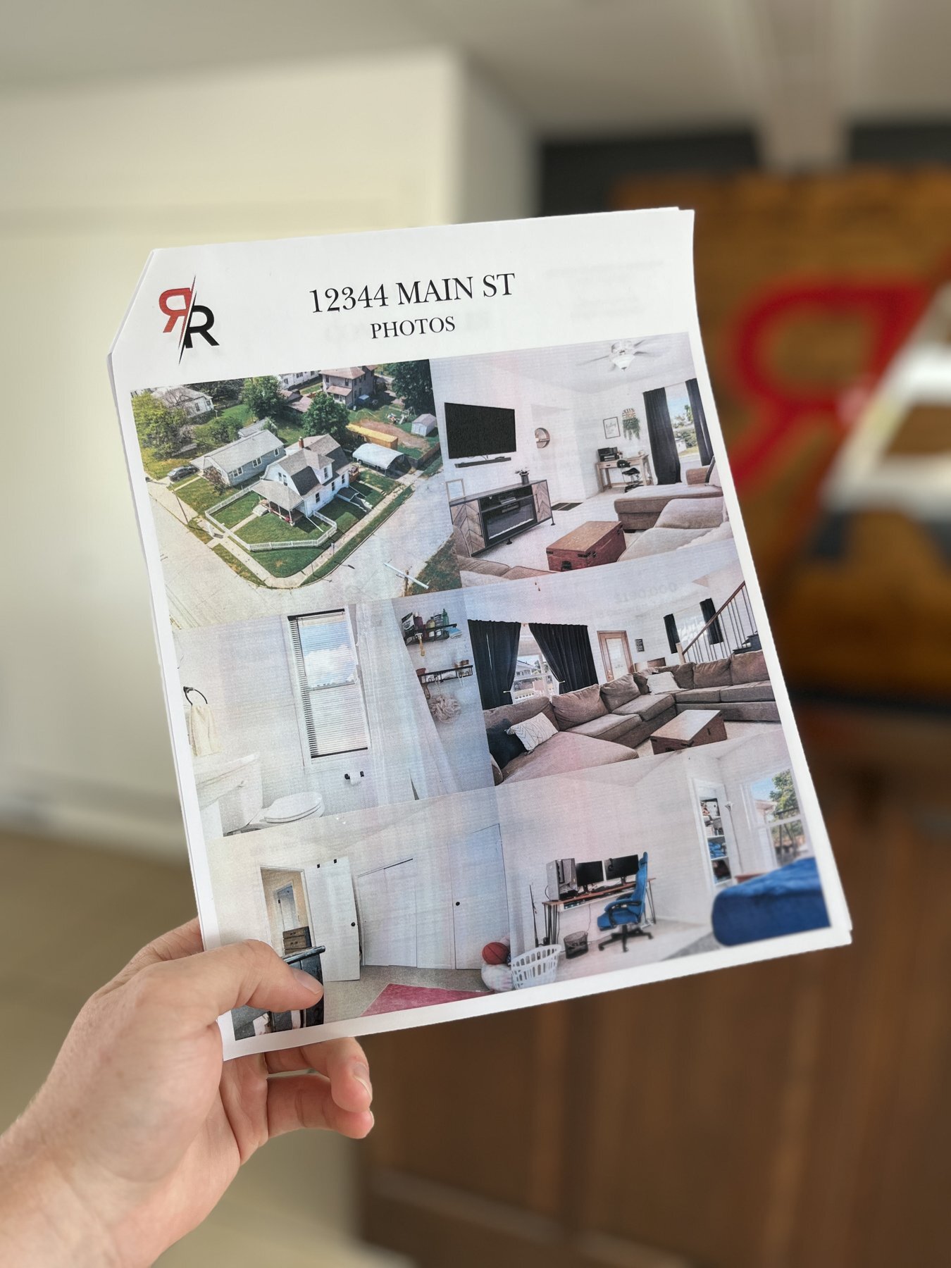 Sample price report page showing property photos