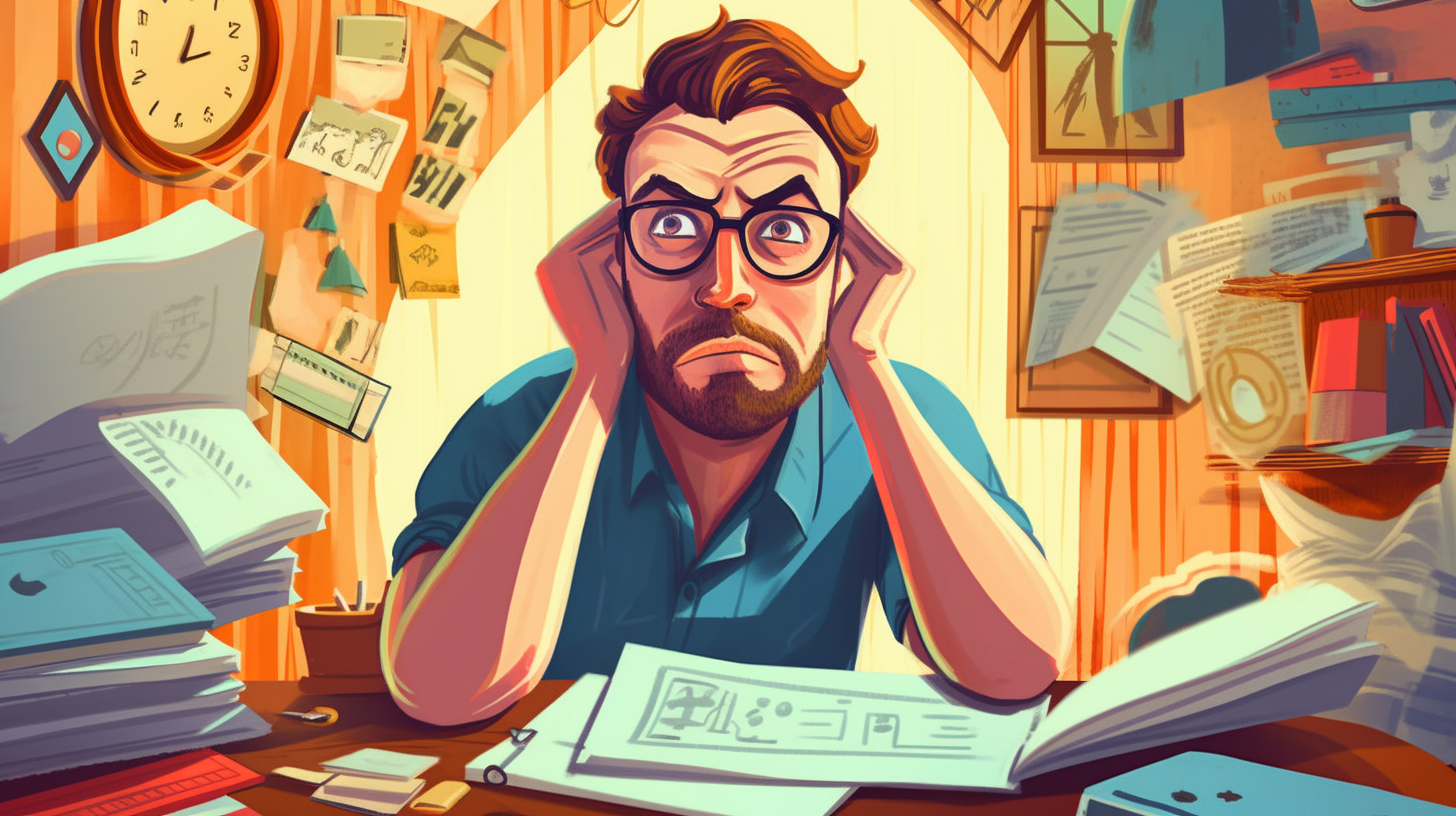Stressed homeowner surrounded by paperwork and burdened by property-related challenges seeks relief and support from [Company].