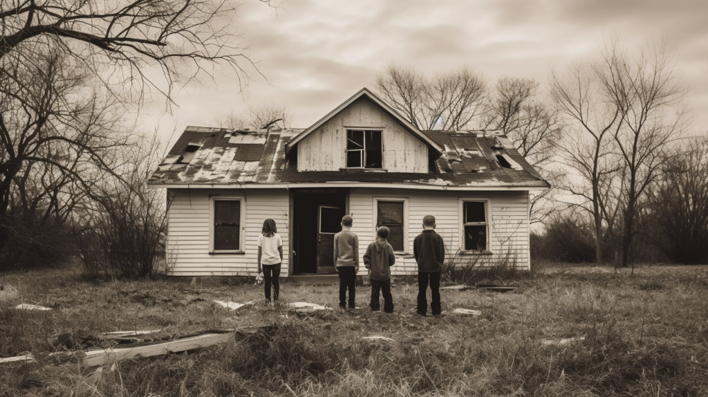 Illustration of a family being affected by rising foreclosure rates in the South Carolina real estate market.
