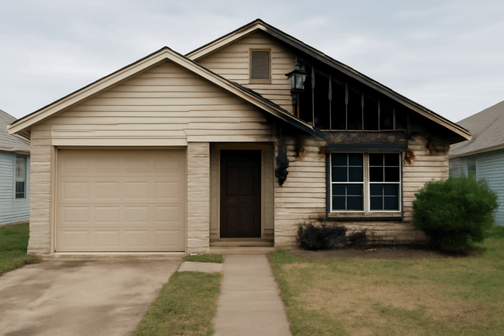 Fire-damaged home in Arlington, TX.