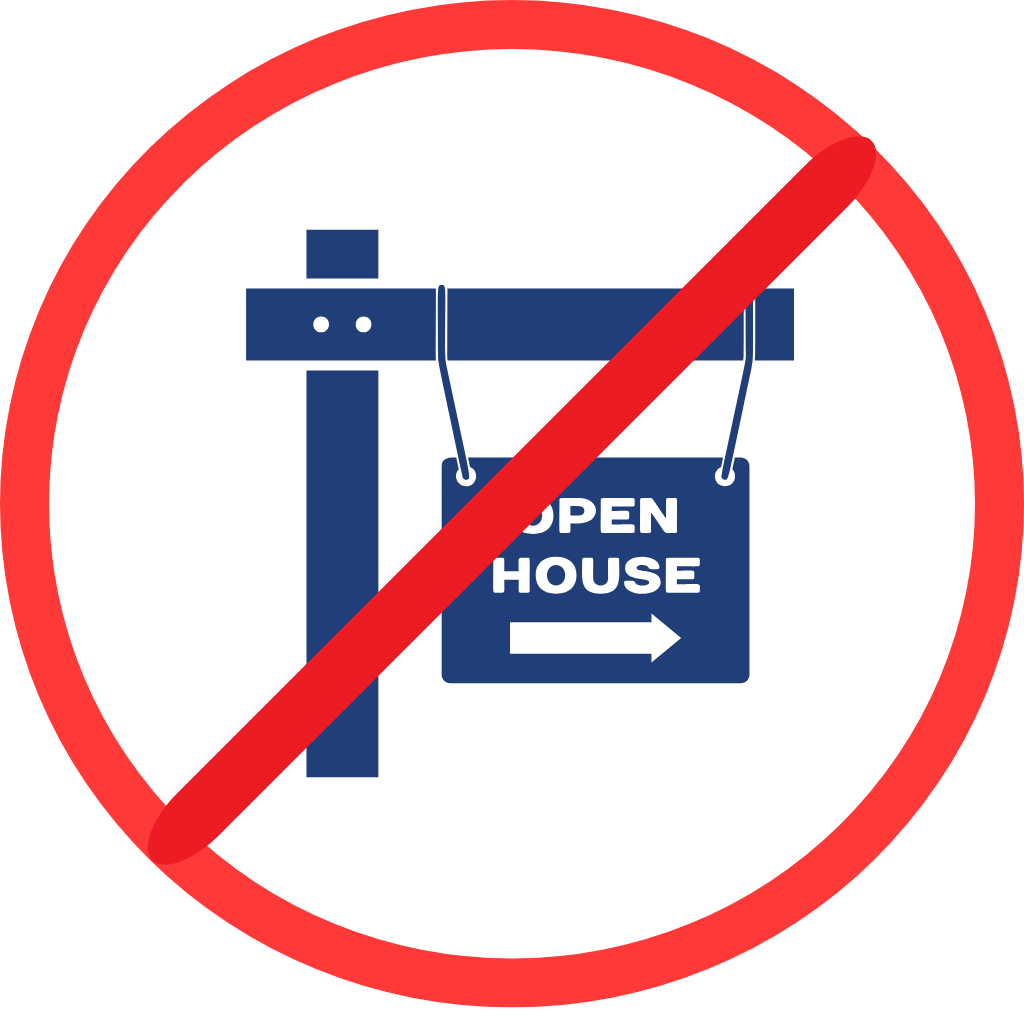 Crossed-out open house sign, highlighting no showings needed – hassle-free home selling in Edmonton