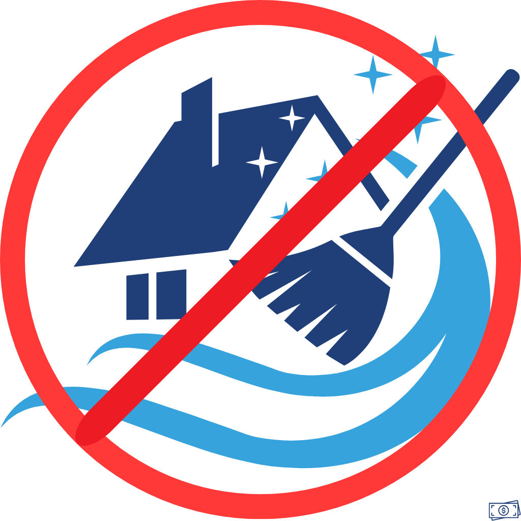 Crossed-out broom over a house, highlighting no cleaning required – sell your home as-is in Edmonton
