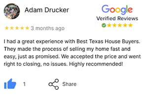 5-Star-Review-Best-Texas-House-Buyers-Positive-Helpful-Fast 5-star customer review for Best Texas House Buyers, highlighting the company’s positive, helpful, and fast approach to buying homes directly from motivated sellers in Dallas, TX