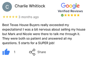 Best-Texas-House-Buyers-5-Star-Review-Fast-Helpful-Service Five-star customer review image for Best Texas House Buyers, commending the team’s fast, supportive service and smooth home-buying experience in Dallas, Texas