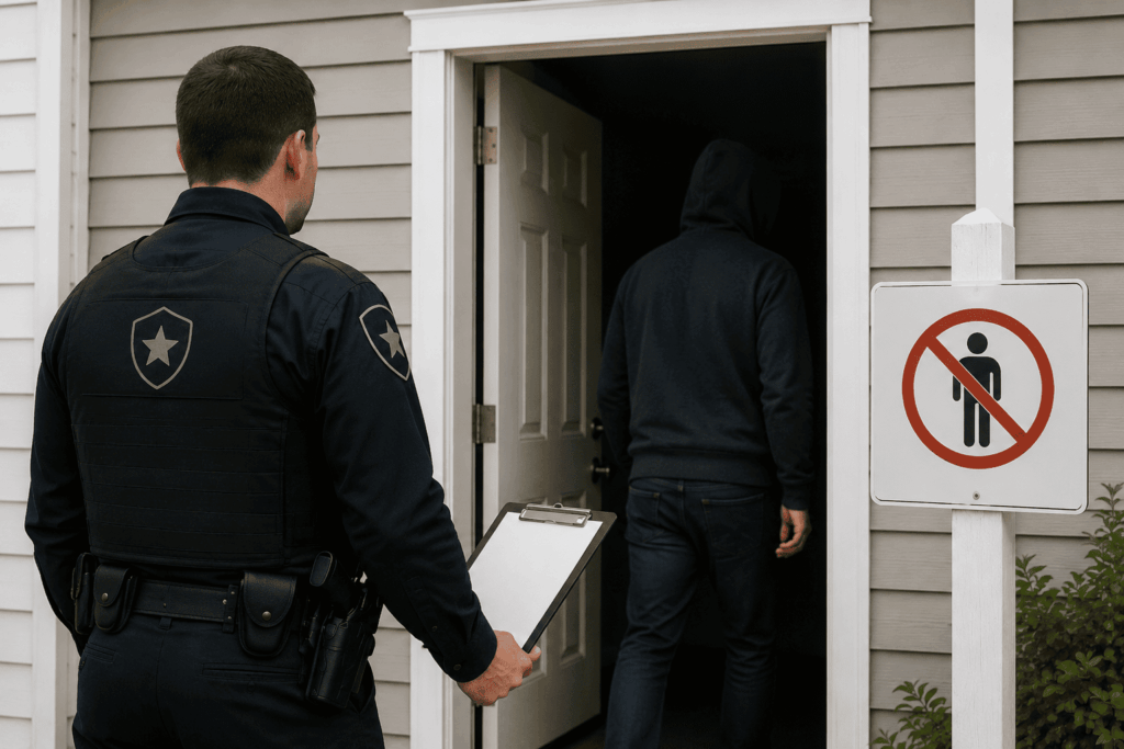 Officer asking an unauthorized occupant leave a home.