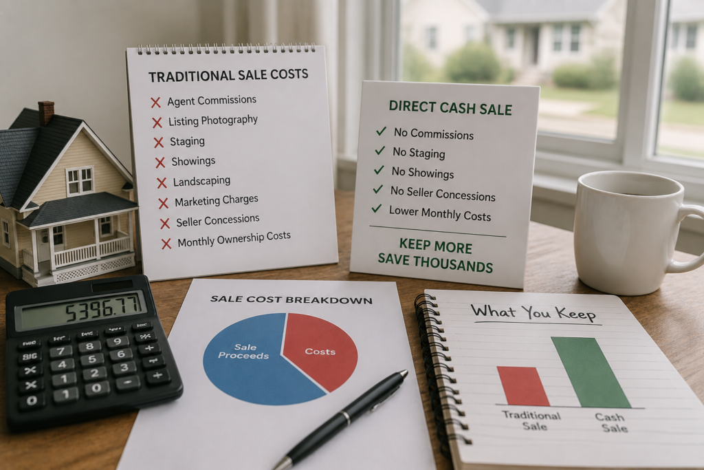 Calculator and sale cost comparison showing how a direct cash sale can reduce listing and ongoing ownership costs for a tenant occupied Olympia home.