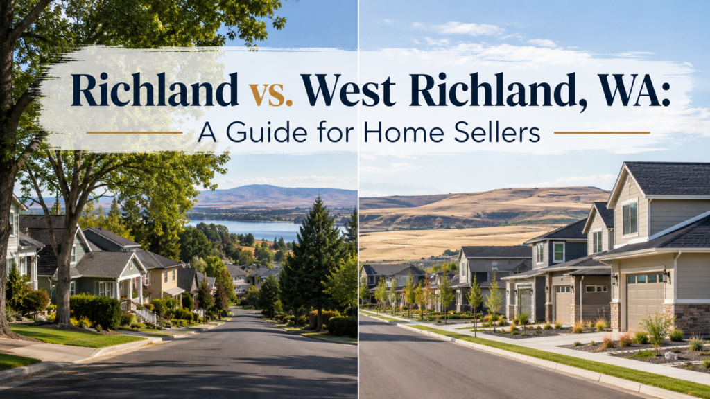 Split view comparing established homes in Richland with newer housing in West Richland, Washington.