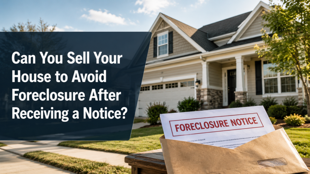 House with a foreclosure notice showing a homeowner can sell before foreclosure