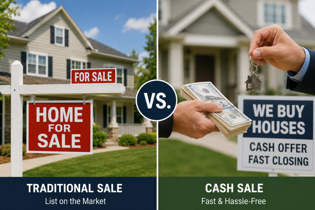 Traditional home sale compared with a direct cash sale before foreclosure
