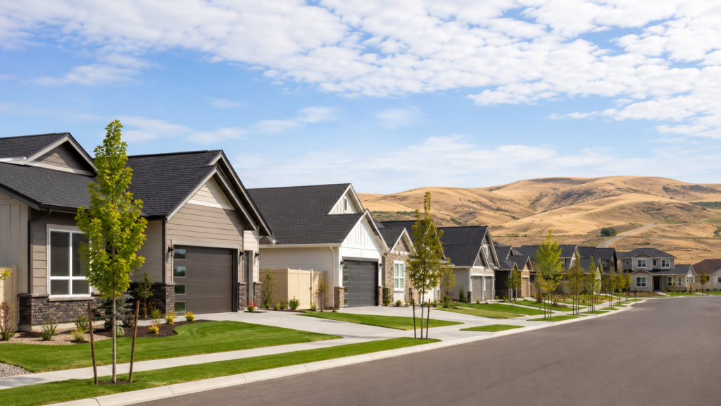 Newer homes in a growing residential neighborhood in West Richland, Washington.