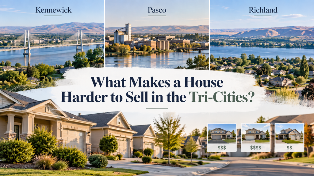 Collage of Kennewick, Pasco, and Richland showing neighborhoods and city views across Washington’s Tri-Cities