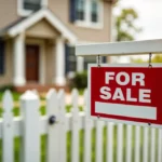 Sale sign in front of a house