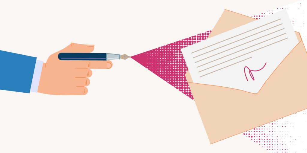 Hand writing on a letter